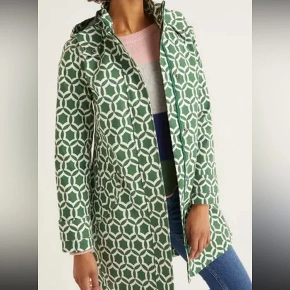 Boden Suki Waterproof green and white geometric patterned hooded XL jacket - Picture 8 of 8